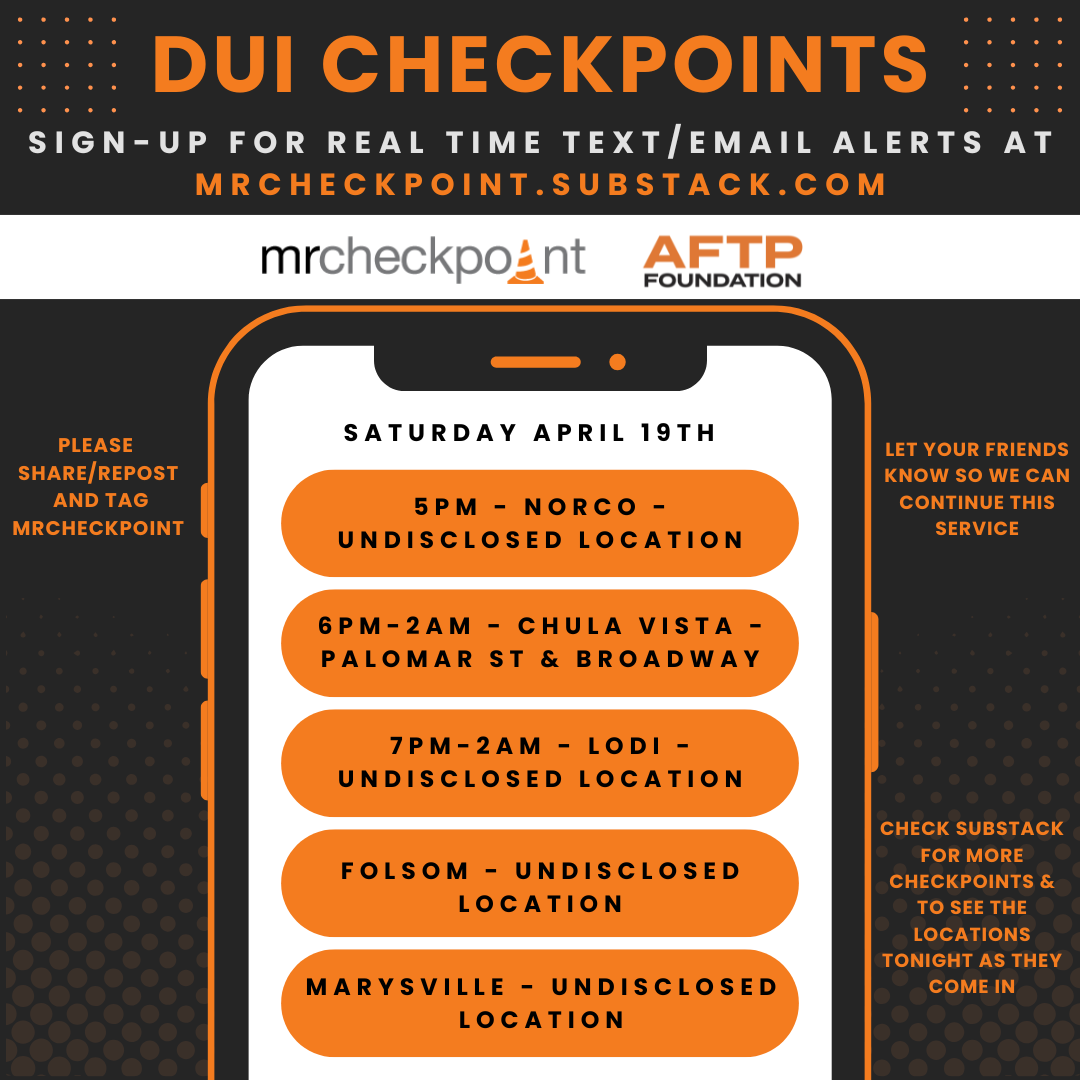 dui checkpoints saturday april 19th 2025