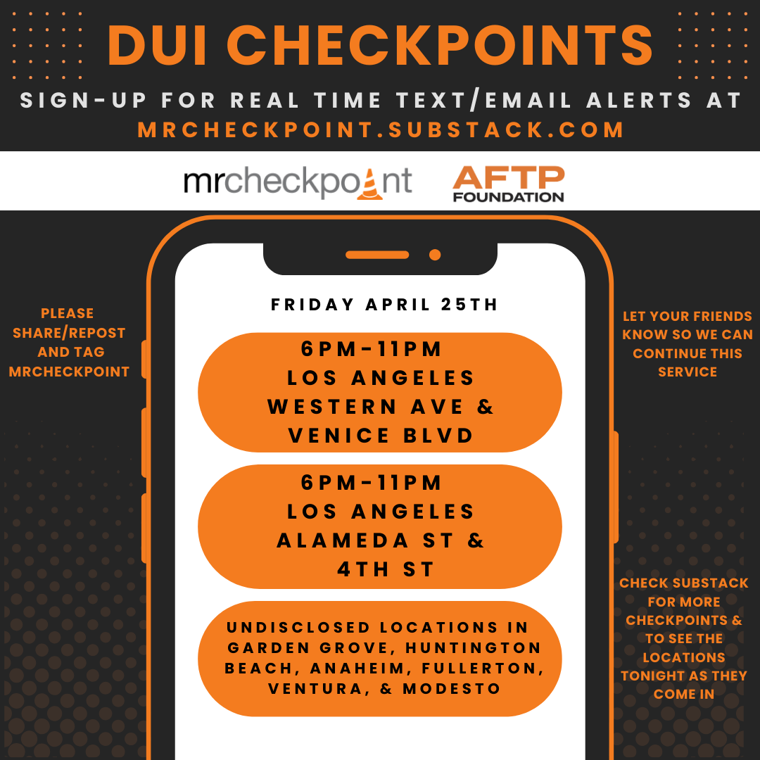 dui checkpoints friday april 25th 2025