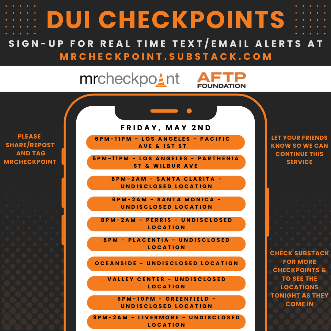 dui checkpoints friday may 2 2025