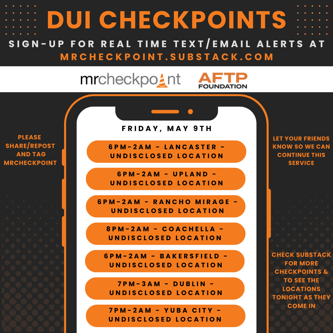 dui checkpoints friday may 9 2025