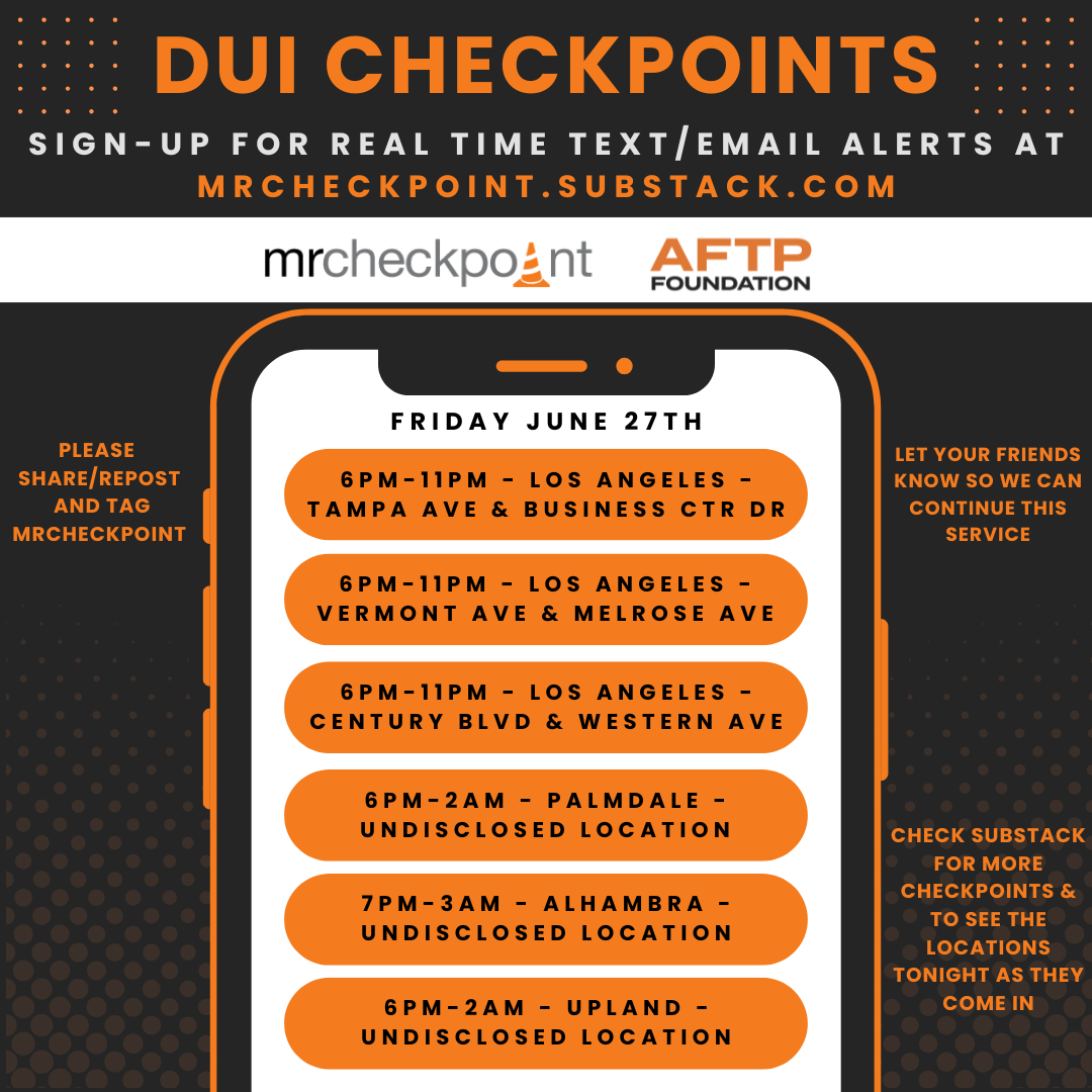 dui checkpoints june 27th 2025