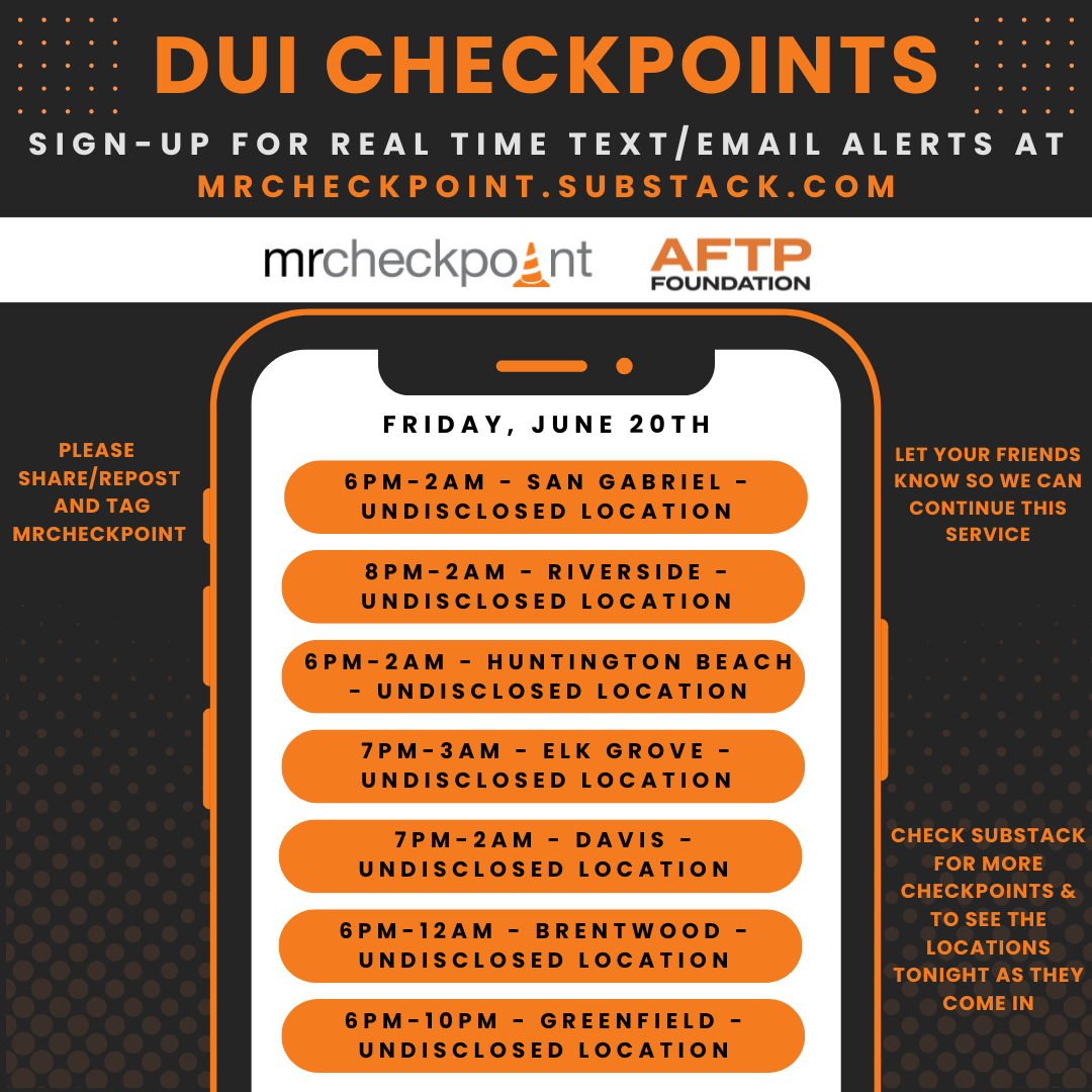 dui checkpoints friday june 20th