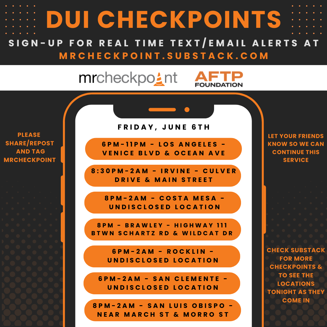 dui checkpoints friday june 6th