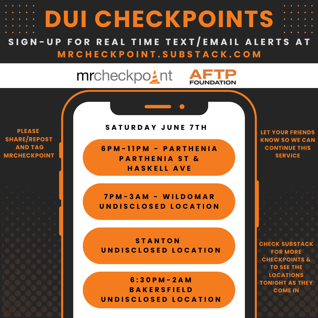 dui checkpoints saturday june 7th