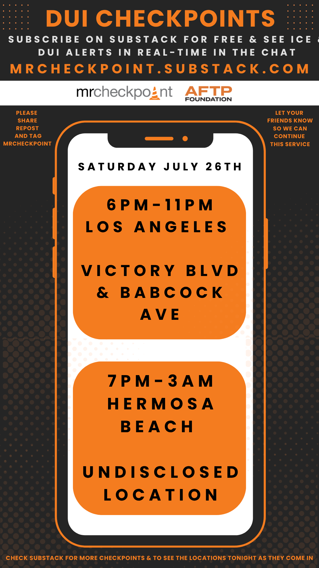dui checkpoint saturday july 26th 2025