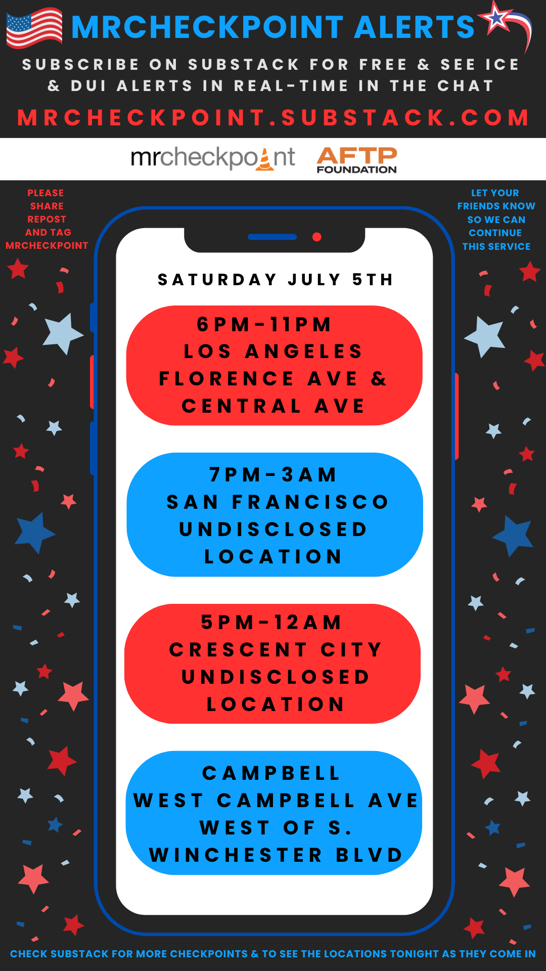 dui checkpoints saturday july 5th 2025