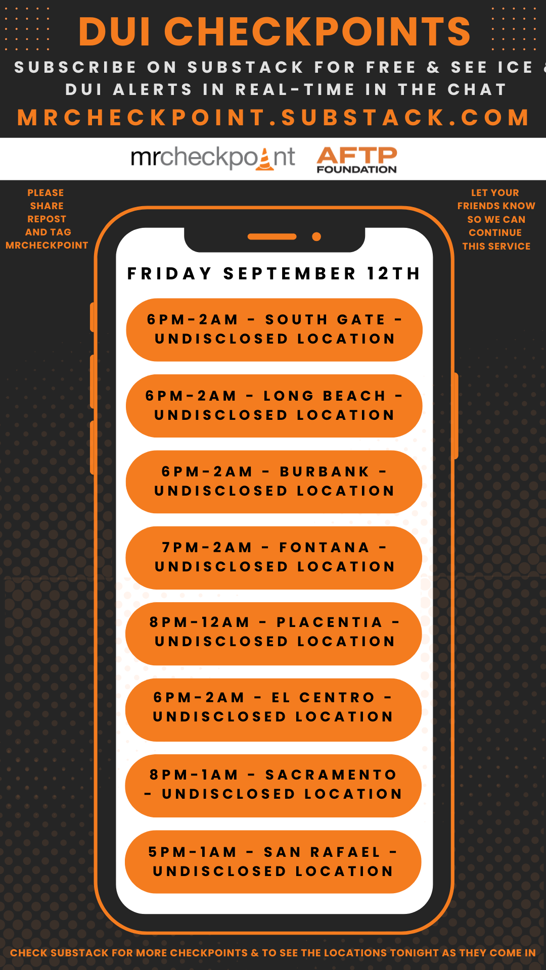 dui checkpoints friday september 12th